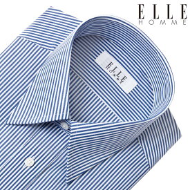 ELLE HOMME 長袖 ワイシャツ メンズ 形態安定加工 ゆったり ネイビーロンドンストライプ レギュラーカラー 綿 ポリエステル 紺色 ドレスシャツ Yシャツ ビジネスシャツ(zed180-455)