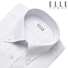 【最大1000円オフクーポンあり】 ELLE HOMME ワイシャツ メンズ 長袖 形態安定加工 ゆったり 白ドビー ホワイト ストライプ ボタンダウン 2406de