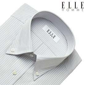 ELLE HOMME ワイシャツ メンズ 長袖 形態安定加工 ゆったり グレー ストライプ ボタンダウン