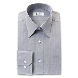 ELLE HOMME 長袖 ワイシャツ メンズ 形態安定 ゆったり グレードビーヘリンボーンストライプ レギュラーカラー 綿：50% ポリエステル：50% 灰色(zed730-280)