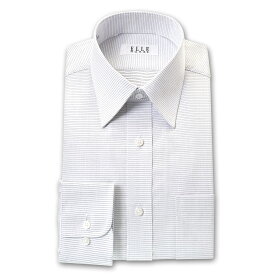 ELLE HOMME 長袖 ワイシャツ メンズ 形態安定 ゆったり ライトグレー ボーダー レギュラーカラー 綿：50% ポリエステル：50% 灰色(zed730-281)