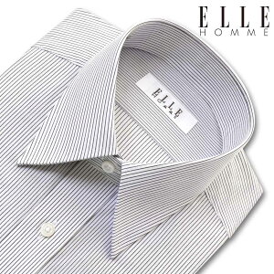 ELLE HOMME 長袖 ワイシャツ メンズ 形態安定 ゆったり ペンシルストライプ レギュラーカラー 綿：50% ポリエステル：50% 白黒 ホワイト ブラック(zed730-385) 2211de 2301de