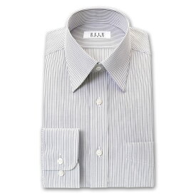ELLE HOMME 長袖 ワイシャツ メンズ 形態安定 ゆったり ペンシルストライプ レギュラーカラー 綿：50% ポリエステル：50% 白黒 ホワイト ブラック(zed730-385)