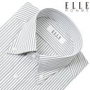 ワイシャツ メンズ 長袖 形態安定 ゆったり ELLE HOMME グレー ストライプ ボタンダウン 2508ft 2510ft