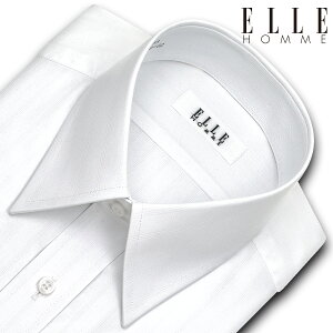 ELLEHOMME長袖ワイシャツメンズ春夏秋形態安定涼感素材ゆったり白ドビーストライプレギュラーカラー|綿:50%ポリエステル:43%レーヨン:7%ホワイト(zed382-200)