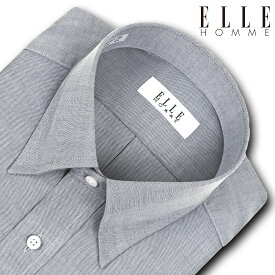 ELLE HOMME 長袖 ワイシャツ メンズ 形態安定 グレーシャンブレー オックスフォード スナップダウンシャツ 綿 ポリエステル グレー(zed901-280) (sa1)