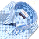 LORDSON Crest 長袖 ワイシャツ メンズ 形態安定 スリムフィット ボタンダウンカラー スカイブルー ロンドンストライプ 綿100% (zod366-350)
