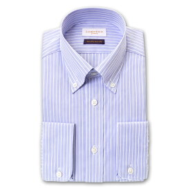 LORDSON Crest 長袖 ワイシャツ メンズ 形態安定 スリムフィット ブルークラスターストライプ ボタンダウン 綿100% (zod765-450)
