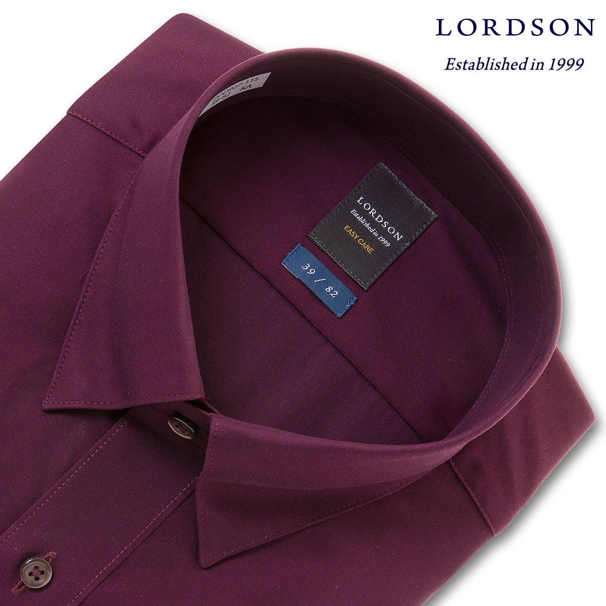 LORDSON 長袖 ワイシャツ メンズ 形態安定 ショートスナップダウン バーガンディー 無地 ブロード 綿100% (zod927-115)のサムネイル