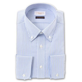 LORDSON Crest 長袖 ワイシャツ メンズ 形態安定 スリムフィット ボタンダウンカラー トリプルストライプ ブルー ネイビー 綿100% (zod956-450)