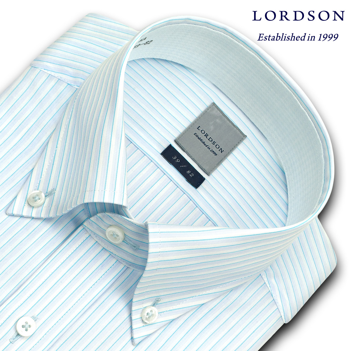 LORDSON 長袖 ワイシャツ メンズ 形態安定 吸水速乾 ブルーストライプ ボタンダウンシャツ 綿100% ブルー(zod382-350)のサムネイル