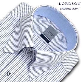 【最大1000円オフクーポンあり】 LORDSON 長袖 ワイシャツ メンズ 形態安定 吸水速乾 ブルーペンシルストライプ スナップダウンシャツ 綿100% (zod383-450)