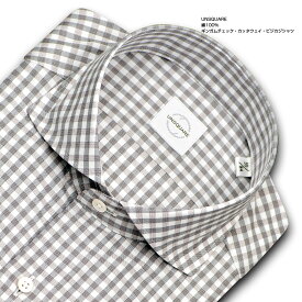 UNSQUARE 長袖 ワイシャツ メンズ ギンガムチェック カッタウェイシャツ（ワイドカラー） 綿100% ブラウン 高級 上質 オフィスカジュアル(zqd911-675)