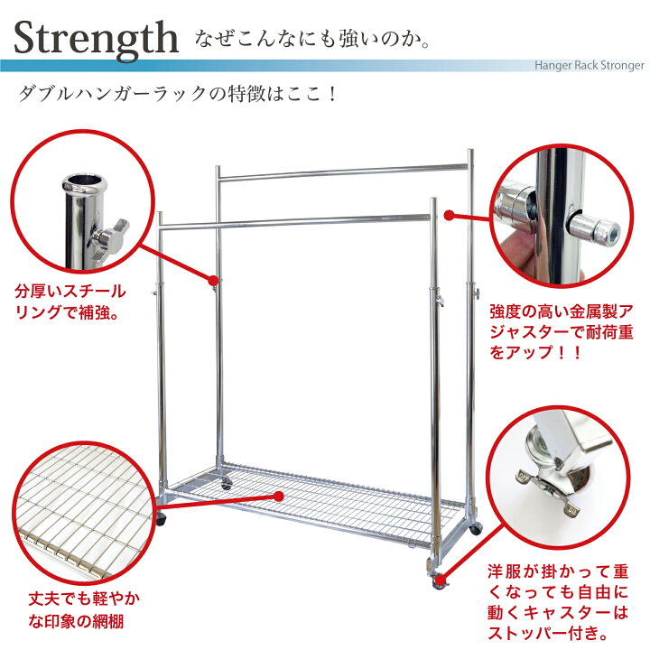 楽天市場】業務用ハンガーラックストロンガーダブル 耐荷量200kg 幅126 