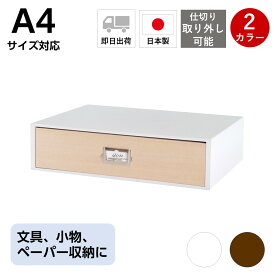 卓上収納 卓上チェスト 引き出し収納 小物入れ 書類収納 ボックス1段 A4 幅358×奥267×高92mm おしゃれ シンプル ホワイトレト ロモダン インテリア 木製 デスクトップ収納 机上 レターケース 整理 整頓 筆入れ 習字道具 シオンシステムBOX【日本製】