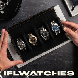【IFLW】ウォッチロール 4本用Saffiano Black （ブラック） 腕時計 ウォッチケース本革 牛革 レザー エンボス 型押し 持ち運びコンパクト 時計 収納インテリア ラグジュアリー 高級感 サフィアーノレザーWatch Roll rolex ロレックスIFL Watches