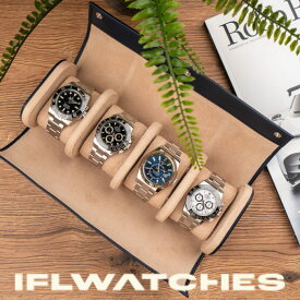 【IFLW】ウォッチロール 4本用 Saffiano Blue ネイビー 腕時計 ウォッチケース 本革 牛革 レザー エンボス 型押し 持ち運び 時計 収納 インテリア ラグジュアリー 高級感 サフィアーノレザー Watch Roll rolex ロレックス IFL Watches