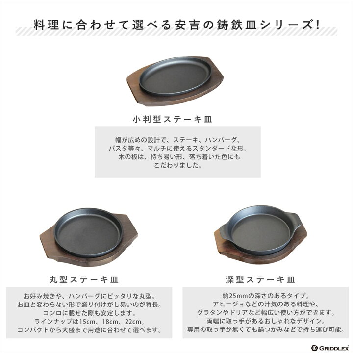 楽天市場】ステーキ皿 鉄板 丸型 18cm 専用木台付き【IH対応 