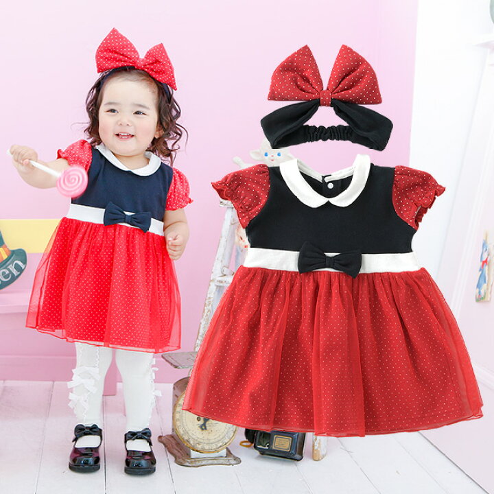 楽天市場 ワンピース 半袖 ヘアバンド ベビー服 ベビー 服 赤ちゃん キッズ 子供 ハロウィン コスプレ 仮装 衣装 プリンセス ドレス 女の子 レッド 赤 水玉 ドット 70 80 90 P2293 チャックルベビー ｃｈｕｃｋｌｅ