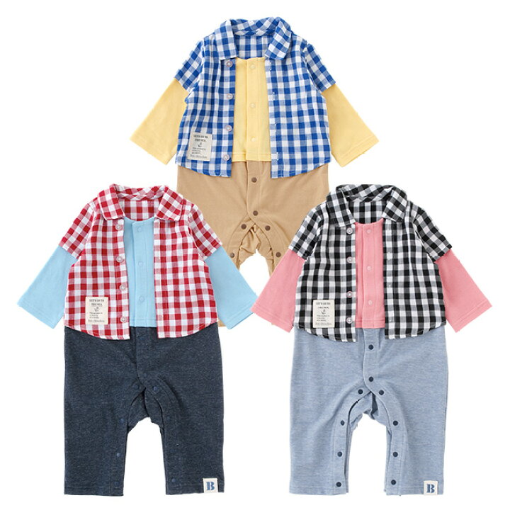 楽天市場 ベビー服 男の子 カバーオール 春 長袖 ベビー 服 赤ちゃん かわいい おしゃれ 出産祝い ギフト プレゼント チェック ギンガムチェック 前開き 70cm 80cm P2624 チャックルベビー ボンシュシュ ｃｈｕｃｋｌｅ