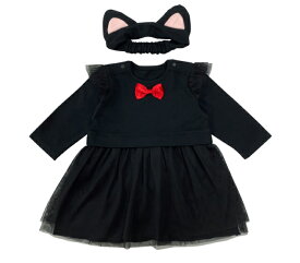 P5倍 1/16 1:59まで★猫 ねこ ネコ ハロウィン 仮装 ワンピース 長袖 ヘアバンド ベビー服 ベビー 服 赤ちゃん キッズ 子供 コスプレ 衣装 女の子 黒猫 黒ねこ クロネコ 黒 ブラック 白猫 白ねこ しろねこ 白 ホワイト しっぽ付き 70 80 90 P2294E チャックル