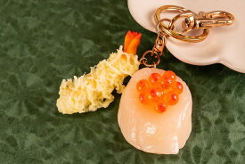 キーリング（キーホルダー） えび天ぷら×イクラホタテ　食品サンプル グッズ　ハンドメイド