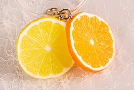 キーリング（キーホルダー） オレンジ＆レモン キーホルダー 食品サンプル グッズ　ハンドメイド