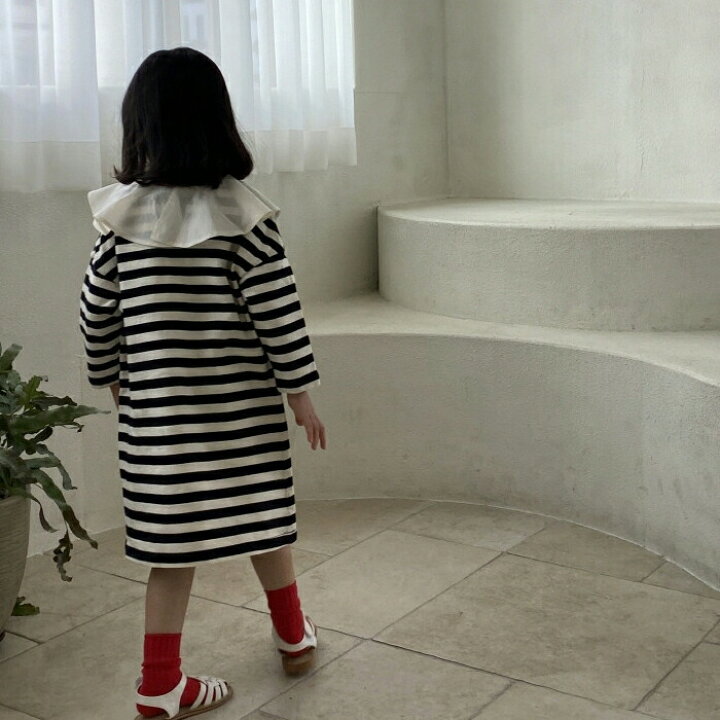 楽天市場 Kids ボーダーフリルワンピース ボーダーワンピース 子供服 子供ワンピース 子供ストライプワンピース フリルカラーワンピース 通園ルック 通学ルック 子供服 キッズ 韓国子供服 子ども服 Cocoria ココリア 90 100 110 1 130 Cocoria