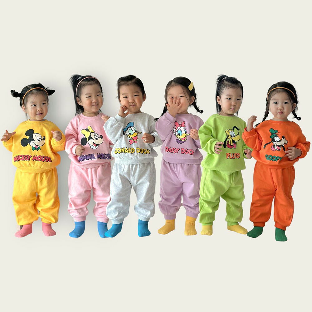 【即納あり】【KIDS】【並行輸入品】上下セット ディズニー ミッキーフェース Tシャツ パンツ セットアップ カットソー 長袖 トレーナー スウェット トップス 長ズボン ロングパンツ ボトム カジュアル かわいい ベビー キッズ 韓国子供服 こども 子供服【COCORIA/ココリア】 - メイン画像 1