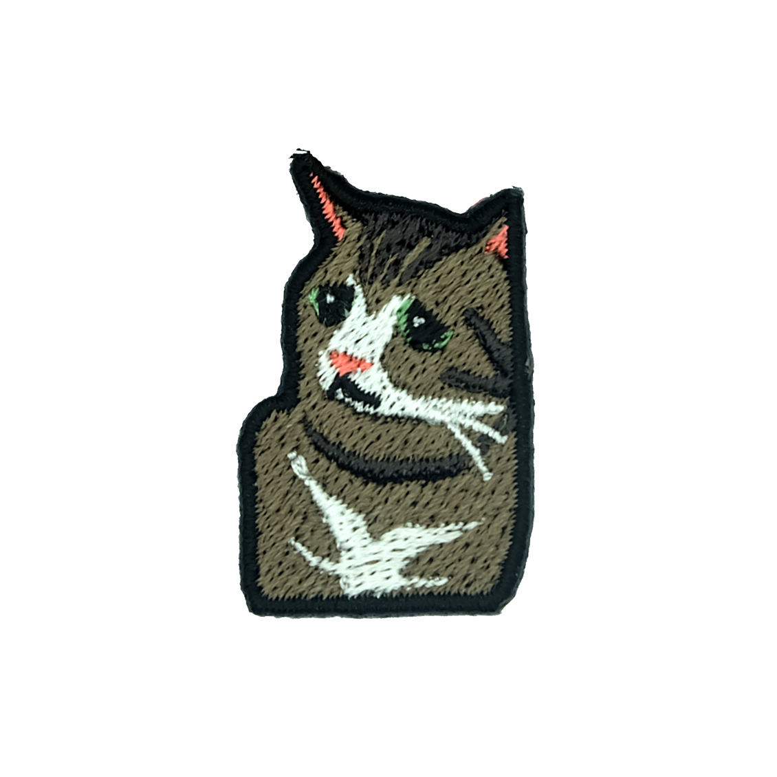 猫ミームのアイロンワッペン 総刺繍 猫マニ cat meme 怒られているネコ