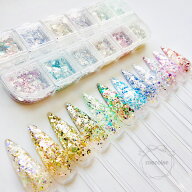 ハンドメイド 韓国 レジン ネイル ラメ グリッター ホログラム 泊 パウダー ニュアンス パステル レイン…