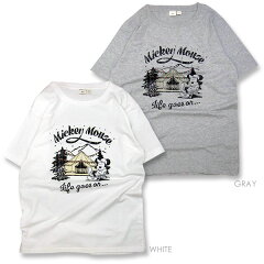 MICKEYTシャツメンズユニセックスアウトドアフェスミッキーディズニーdisney半袖クルーネックgrn×disneyミッキーマウスコラボレーションキャンプTシャツ
