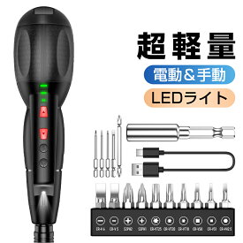 【25%OFFクーポン配布中◎新生活応援セール】 電動ドライバー ボールグリップ 3.7V 16点セット 電動 手動 ドライバー 充電式 ミニドライバー ペン型 ドライバー 工具 電動 USB充電 電動工具 軽量 小型 ライト付き DIY コンパクト 急速充電 超軽量 コードレス ブラック