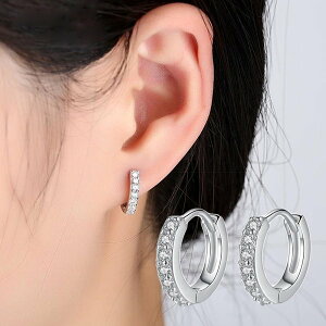 ピアス レディース シルバー フープピアス クリスタル ビジュー ジュエリー ユニセックス リング型 丸型 カット 中折れ アクセサリー