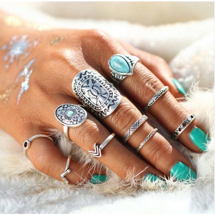 楽天市場】リング 指輪 10個セット シルバー ターコイズ 彫刻  