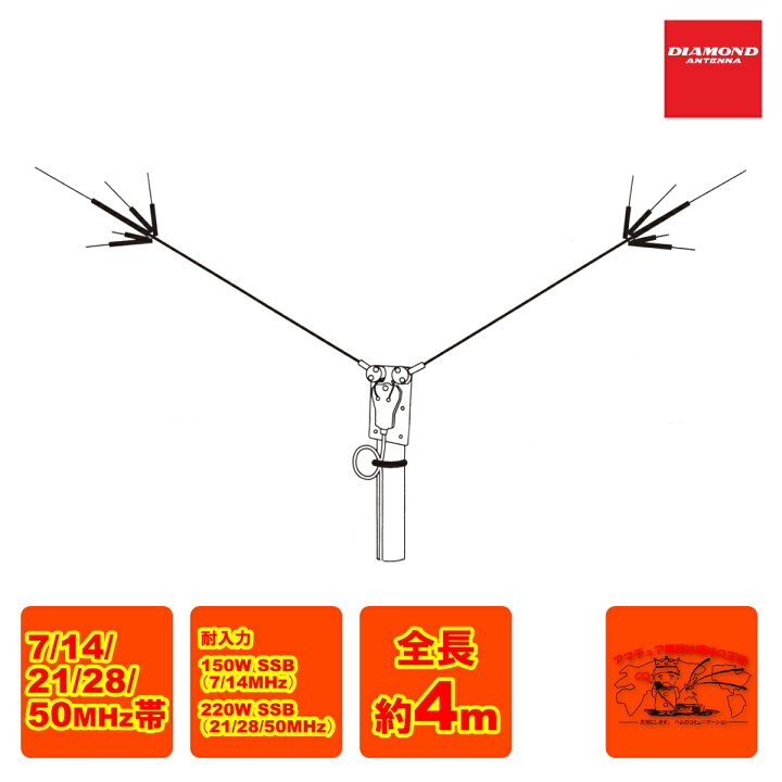 楽天市場】HFV5 ダイヤモンド HFダイポールアンテナ 7/14/21/28/50MHzV  