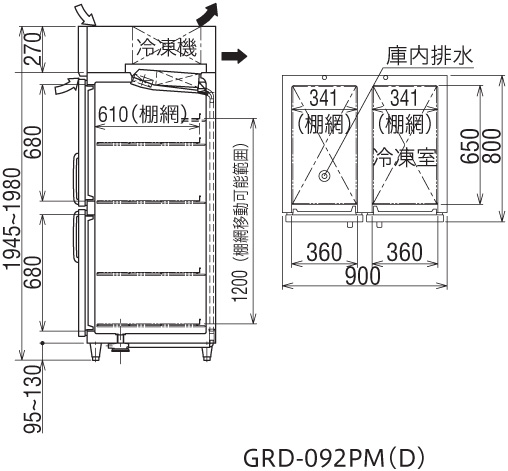 GRD-092PM2 フクシマガリレイ 業務用冷凍冷蔵庫 インバーター制御タテ