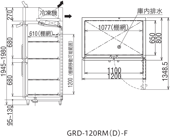国産品 GRD-120RMD フクシマガリレイ 業務用 タテ型 4ドア 冷蔵庫 幅