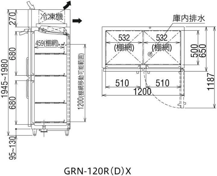 楽天市場】GRN-120RX フクシマガリレイ 業務用冷蔵庫 ノンフロン 