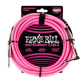 ギター シールド アーニーボール ERNIE BALL 6078 Braided Straight Angle Instrument Cable Neon Pink ギターケーブル