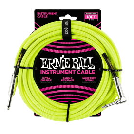 アーニーボール ERNIE BALL 6085 18' Braided Straight Angle Instrument Cable Neon Yellow ギターケーブル