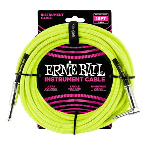 A[j[{[ ERNIE BALL 6085 18' Braided Straight Angle Instrument Cable Neon Yellow M^[P[u
