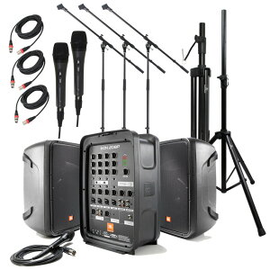 JBL PROFESSIONAL EON208P �X�s�[�J�[�X�^���h×2 �}�C�N�X�^���h×3 ARIA �_�C�i�~�b�N�}�C�N×2 HOSA �}�C�N�P�[�u��×3 �Ȉ�PA 10�_�Z�b�g