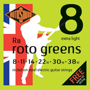 ���g�T�E���h �M�^�[�� 12�Z�b�g R8 ROTO GREENS 8-38 �G���L�M�^�[��×12�Z�b�g ROTOSOUND