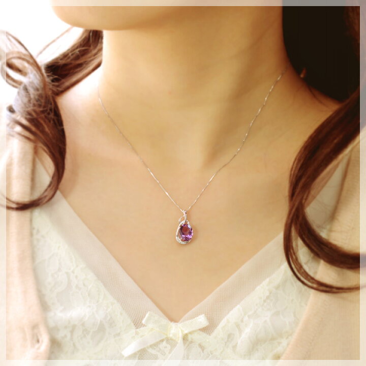 楽天市場】天然アメジスト ネックレス 大粒8×10mm K10ホワイトゴールド  