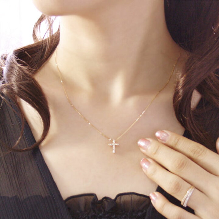 楽天市場】4月誕生石ネックレス ダイヤモンド0.2ct クロス ネックレス 