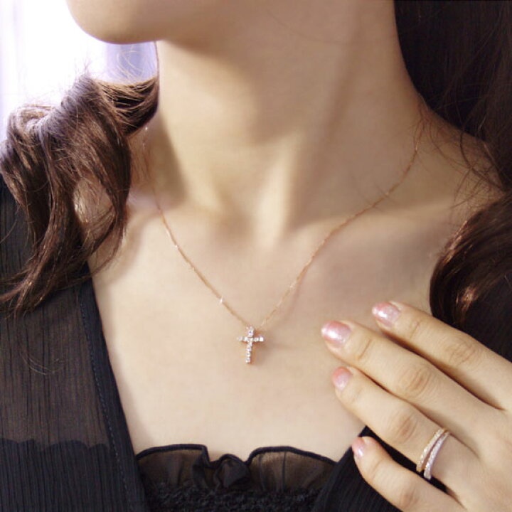 楽天市場】4月誕生石ネックレス ダイヤモンド0.3ct クロス ネックレス 