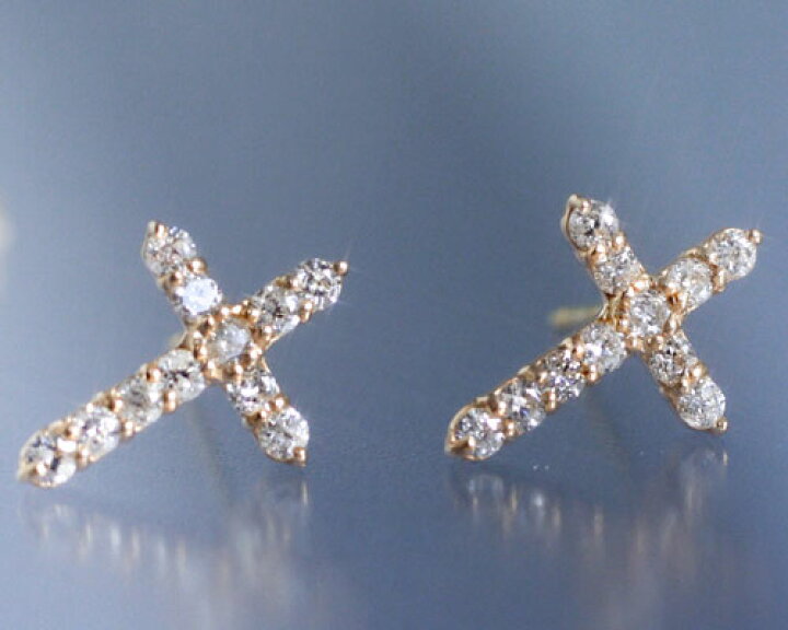 楽天市場】4月誕生石 ダイヤモンド0.3ct クロス スタッド ピアス【K18 
