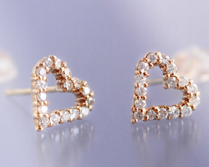楽天市場】4月誕生石 ダイヤモンド0.2ct オープンハート スタッド 