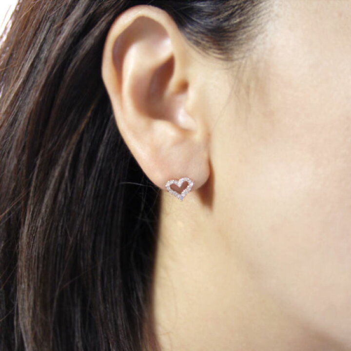 楽天市場】4月誕生石 ダイヤモンド0.2ct オープンハート スタッド 